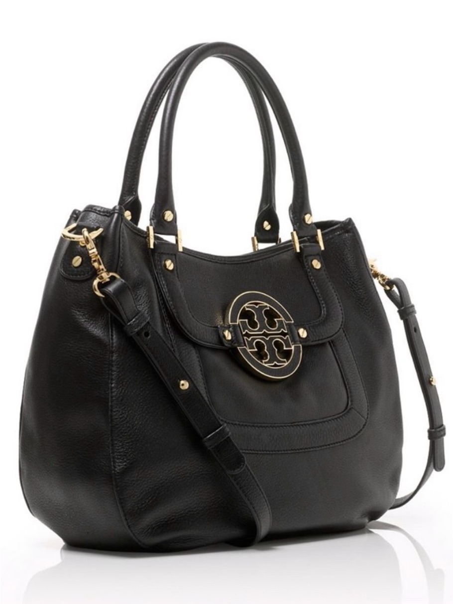 Tory Burch Amanda Hobo Black Leather Gold Trim Top Handle Strap Shoulder Bag Nwt
